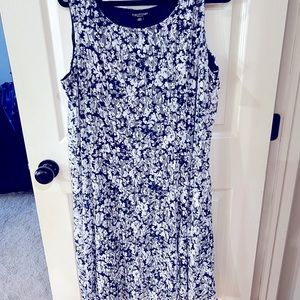 Woman’s short sleeve dress, Perceptions, 16W, navy blue dress white lace overlay